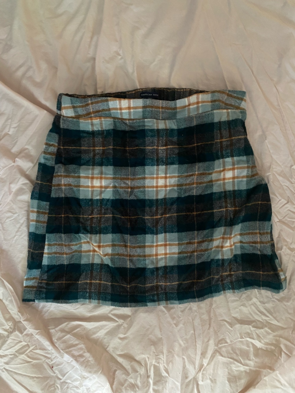 American Eagle Outfitters Teal, White & Brown Plaid Mini Skirt